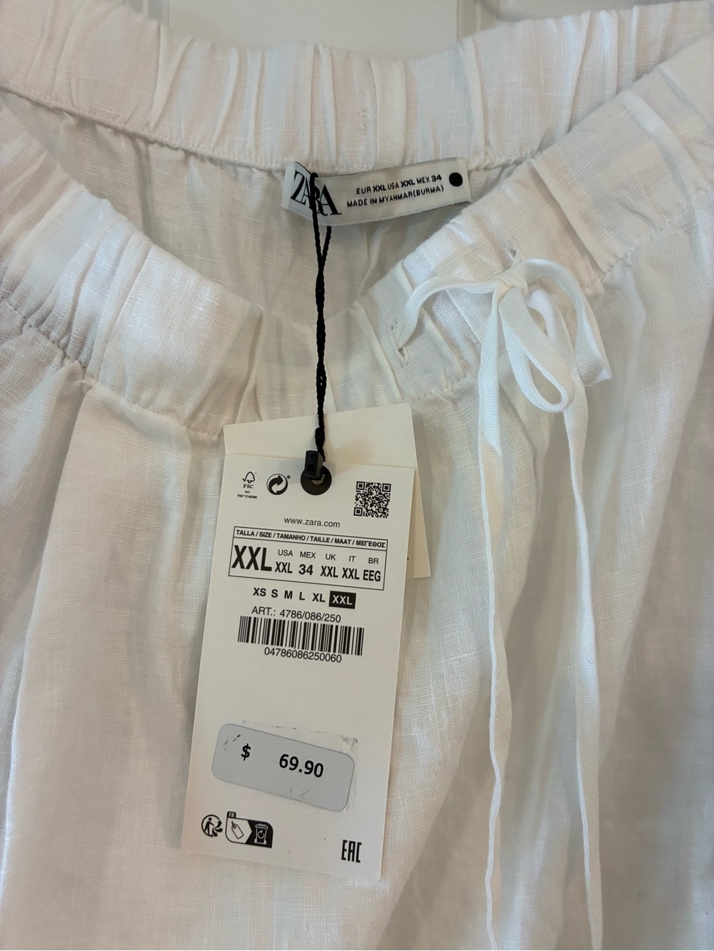 NEW Zara Cream Drawstring Linen Wide Leg Pants XXL - Picture 3 of 4